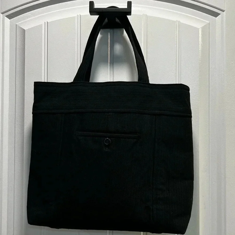 Handmade Handbag‎ made from Mens Black Dress Pants.